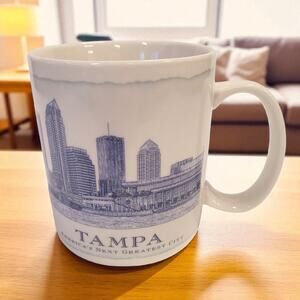 Starbucks Tampa Mug 2008 Architect Series Coffee Tea 18oz Blue White Ceramic